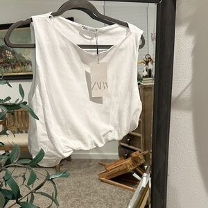 Zara Crisp White Gathered Tank